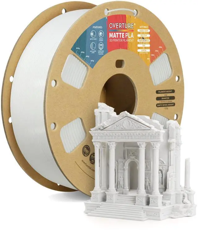 Main image of OVERTURE Matte PLA 1.75mm, Low Warp & Smooth Finish 3D Printer Filament