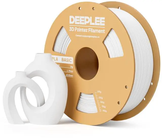 Main image of DEEPLEE PLA Basic 1.75mm 3D Printer Filament, 3D Printing Filament with Dimensional Accuracy +/- 0.02 mm, Neatly Wound, No Clogging, Best for Beginners, Fits for Most FDM 3D Printers 1KG White