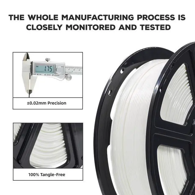 Alt view image 3 of 7 - FLASHFORGE PLA Filament 1.75mm, 3D Printer Filament 1kg (2.2lbs) Spool, Dimensional Accuracy +/- 0.02mm, 3D Printing Filament Easy to Use and Fits for Most FDM 3D Printers (White)