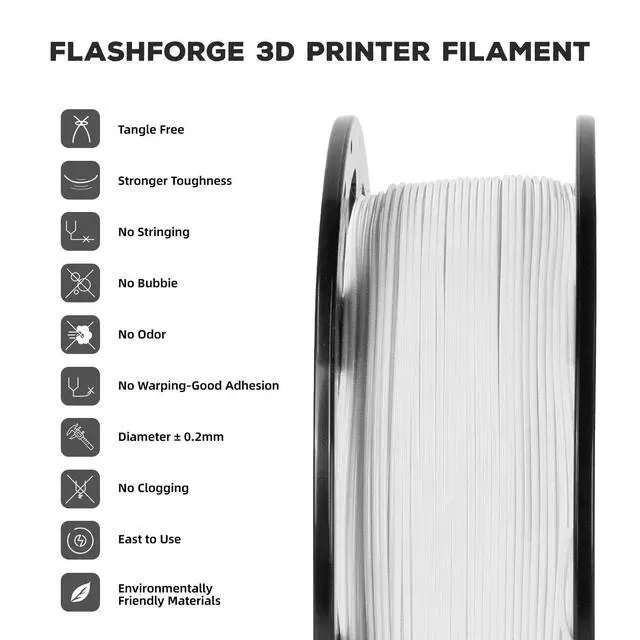 Alt view image 2 of 7 - FLASHFORGE PLA Filament 1.75mm, 3D Printer Filament 1kg (2.2lbs) Spool, Dimensional Accuracy +/- 0.02mm, 3D Printing Filament Easy to Use and Fits for Most FDM 3D Printers (White)