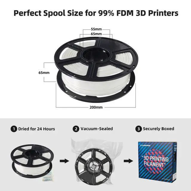 Alt view image 6 of 7 - FLASHFORGE PLA Filament 1.75mm, 3D Printer Filament 1kg (2.2lbs) Spool, Dimensional Accuracy +/- 0.02mm, 3D Printing Filament Easy to Use and Fits for Most FDM 3D Printers (White)