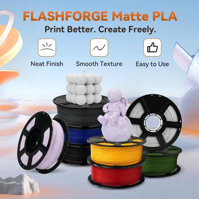 Alt view image 2 of 7 - FLASHFORGE PLA Filament 1.75mm +/- 0.02mm, Matte White 3D Printer Filament 1kg (2.2lbs) Spool, Excellent Printing Performance, Easy to Use for Most FDM 3D Printers