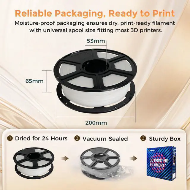 Alt view image 7 of 7 - FLASHFORGE PLA Filament 1.75mm +/- 0.02mm, Matte White 3D Printer Filament 1kg (2.2lbs) Spool, Excellent Printing Performance, Easy to Use for Most FDM 3D Printers