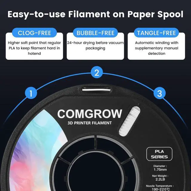 Alt view image 5 of 7 - Comgrow PLA 3D Printer Filament, 3D Printer PLA Filament 1.75mm, Dimensional Accuracy +/- 0.02 mm, 1KG Spool PLA White