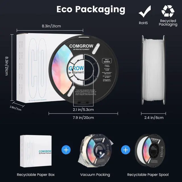 Alt view image 6 of 7 - Comgrow PLA 3D Printer Filament, 3D Printer PLA Filament 1.75mm, Dimensional Accuracy +/- 0.02 mm, 1KG Spool PLA White