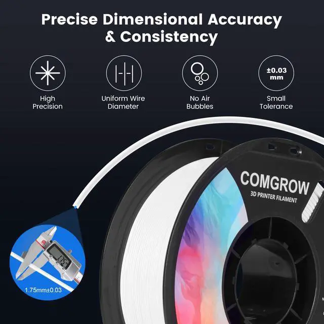 Alt view image 7 of 7 - Comgrow PLA 3D Printer Filament, 3D Printer PLA Filament 1.75mm, Dimensional Accuracy +/- 0.02 mm, 1KG Spool PLA White