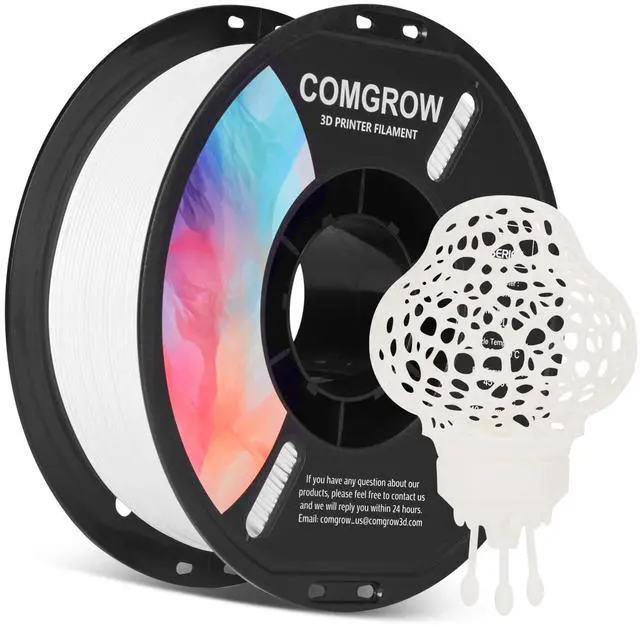 Main image of Comgrow PLA 3D Printer Filament, 3D Printer PLA Filament 1.75mm, Dimensional Accuracy +/- 0.02 mm, 1KG Spool PLA White