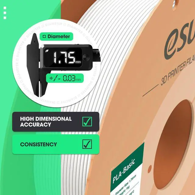 Alt view image 4 of 6 - eSUN PLA Basic Filament 1.75mm, 1KG Spool (2.2 LBS),Cold White