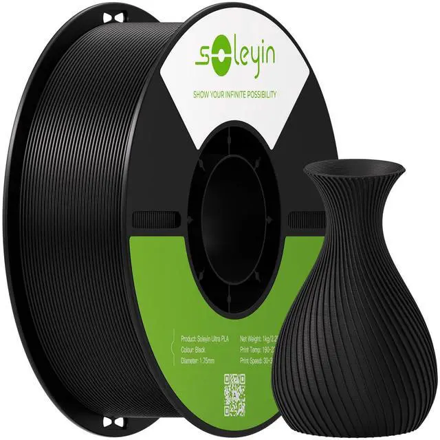 Main image of Soleyin PLA Filament 1.75mm, Neatly Wound 3D Printer Filament 1kg Spool (2.2lbs), High-Speed Printing, Dimensional Accuracy ±0.02mm, Strong Toughness No Warping, Fit Most FDM 3D Printers,Black