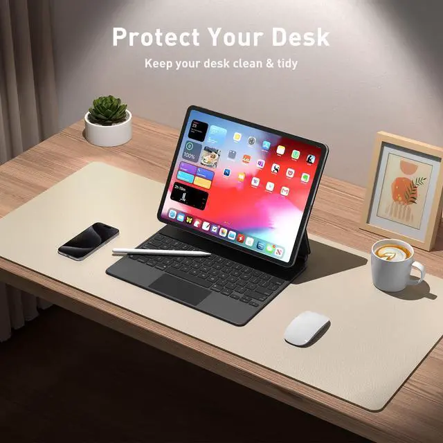 Alt view image 4 of 7 - Non-Slip PU Leather Waterproof Laptop Desk Pad Protector, Blotter Mat, Writing and Mouse Pad for Office & Home, Beige, 23.6" x 13.7"