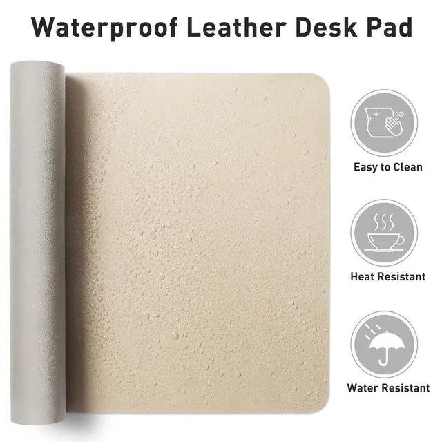 Alt view image 6 of 7 - Non-Slip PU Leather Waterproof Laptop Desk Pad Protector, Blotter Mat, Writing and Mouse Pad for Office & Home, Beige, 23.6" x 13.7"