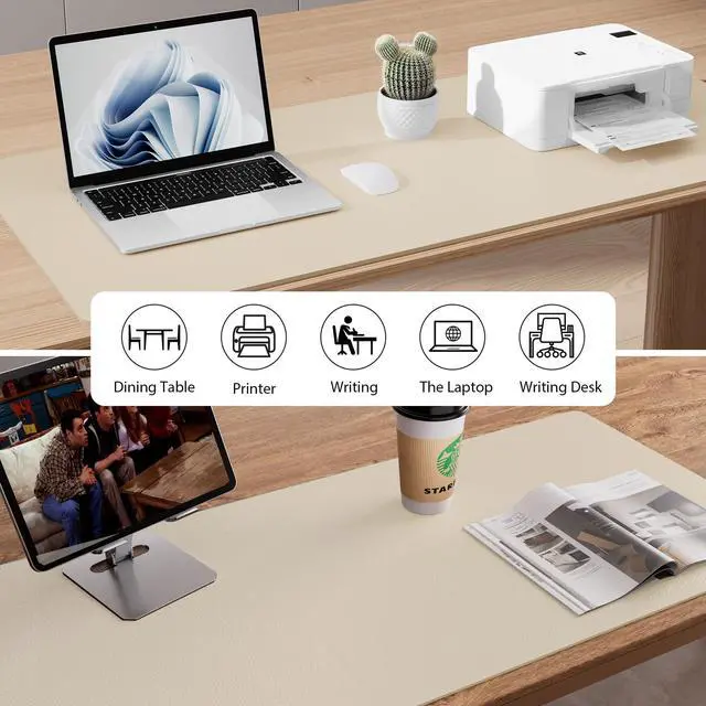 Alt view image 5 of 7 - Non-Slip PU Leather Waterproof Laptop Desk Pad Protector, Blotter Mat, Writing and Mouse Pad for Office & Home, Beige, 23.6" x 13.7"