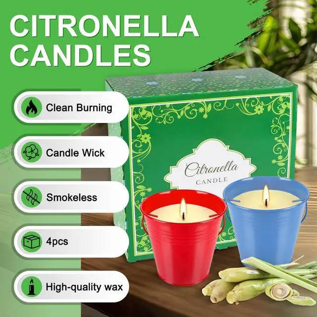Alt view image 2 of 7 - 4 Pack 12oz Citronella Scented Candles, Colorful Metal Bucket Candles with Handle, Smokeless Clean Burning Candles for Home, Patio, Camping & Outdoor Gatherings