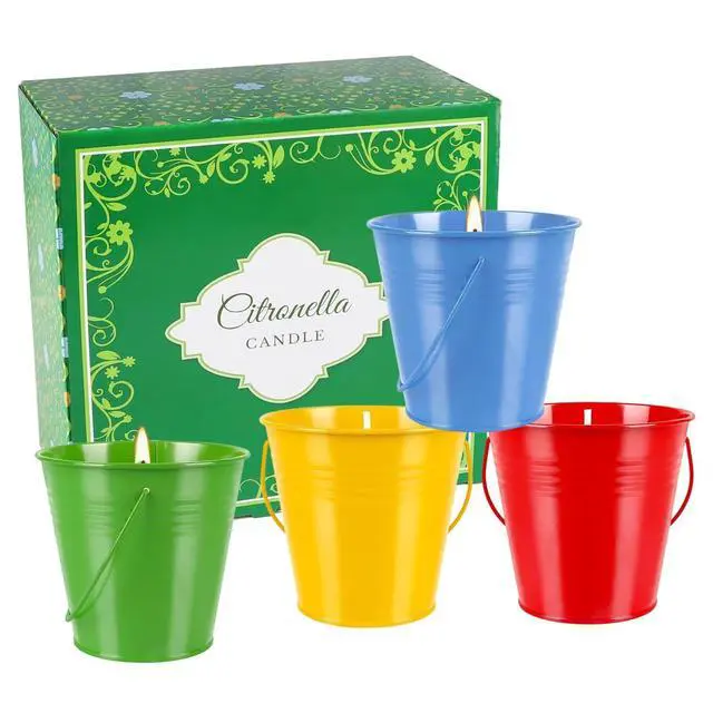 Alt view image 4 of 7 - 4 Pack 12oz Citronella Scented Candles, Colorful Metal Bucket Candles with Handle, Smokeless Clean Burning Candles for Home, Patio, Camping & Outdoor Gatherings