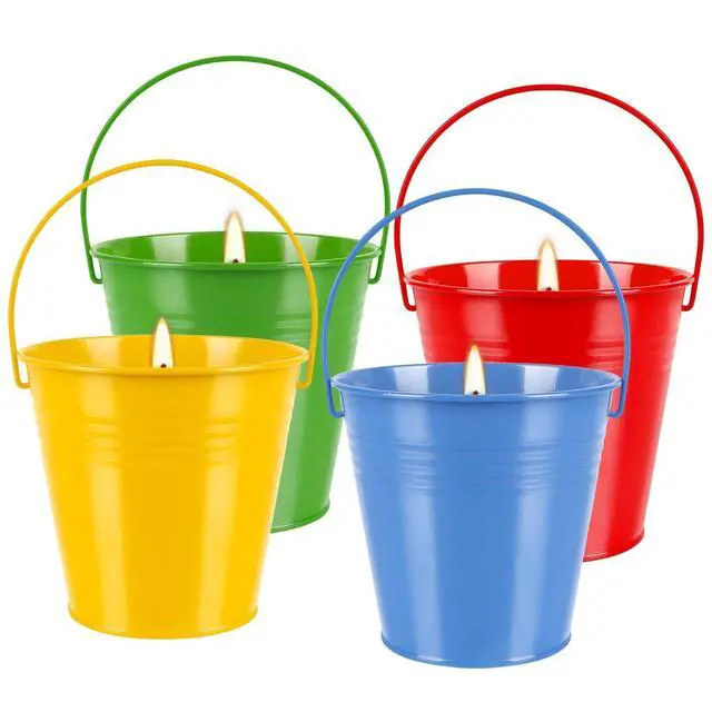 Alt view image 7 of 7 - 4 Pack 12oz Citronella Scented Candles, Colorful Metal Bucket Candles with Handle, Smokeless Clean Burning Candles for Home, Patio, Camping & Outdoor Gatherings
