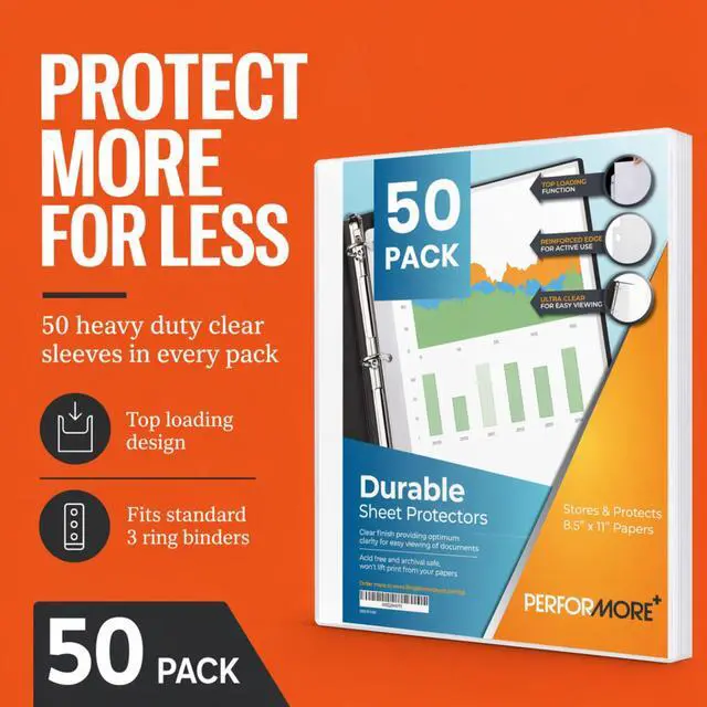 Alt view image 2 of 7 - 50 Sheet Protectors 8.5 x 11 for 3 Ring Binder, Heavy Duty Clear