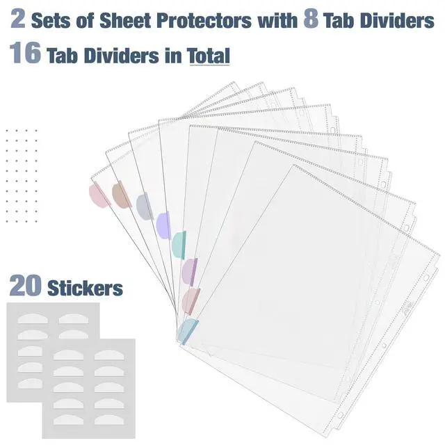 Alt view image 2 of 7 - Mr. Pen- Clear Sheet Protectors with Tabs, 8.5x11 Inches, 8 Tabs, 2 Sets | Durable Clear Plastic Dividers for 3 Ring Binders, Insertable Index Page Divider with Multicolor Tabs