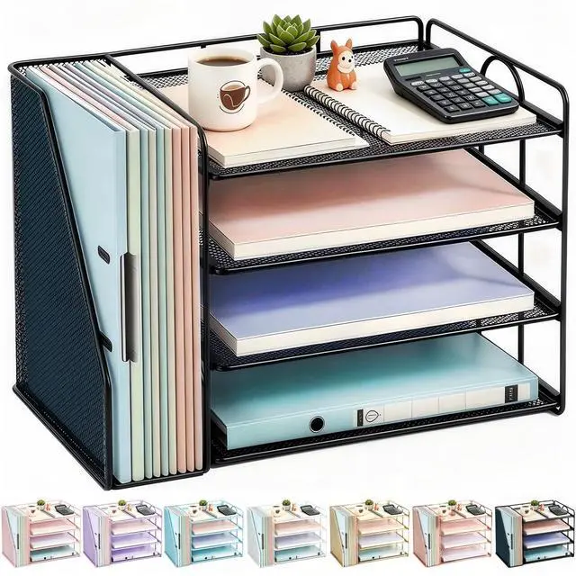 Main image of gianotter 4-Tier Paper Organizer With Magazine Holder, Desk Organizers and Accessories, Desk Accessories & Workspace Organizers, File Organizer for Office Supplies Storag (Black, 4-Tier)