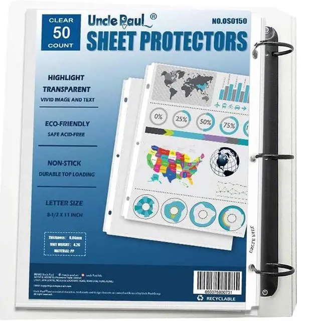 Alt view image 7 of 7 - 50 Sheets Sheet Protectors Top Load 8.5 x 11 Inch for 3 Ring Binder