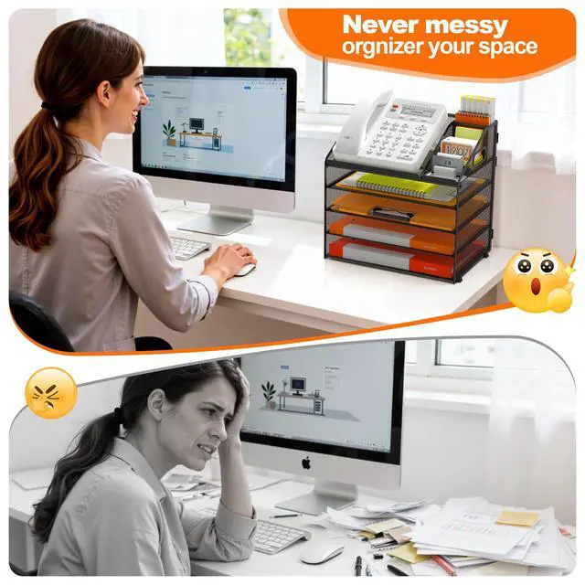 Alt view image 3 of 7 - DocNest 5 Tier Metal Mesh Desk File Organizer with Phone Shelf, Black
