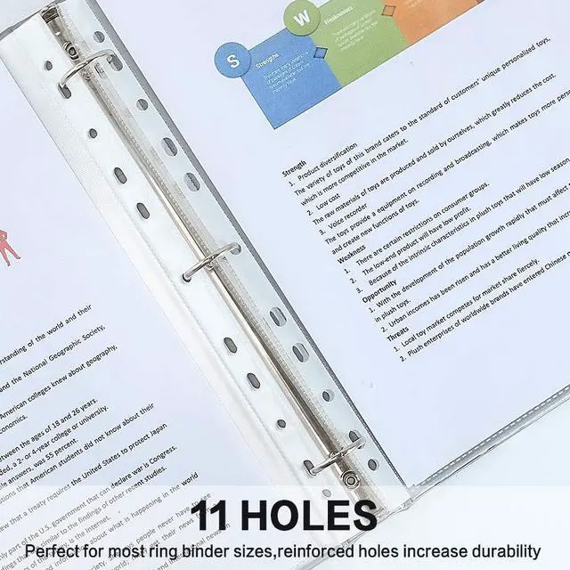 Alt view image 4 of 7 - Sheet Protectors, HERKKA 200 Pack Upgrade Clear Plastic Page Protectors Sheet Reinforced 11-Hole Fit for 3 Ring Binder Fits Standard 8.5 x 11 Paper, 9.25 x 11.25 Top Loaded, Acid Free
