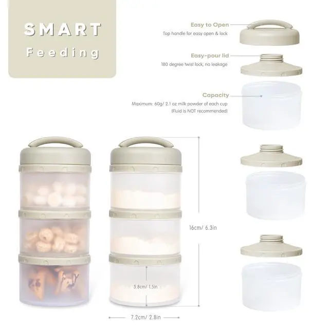 Alt view image 2 of 7 - Termichy Stackable Formula Dispenser Portable: Milk Powder Container to go