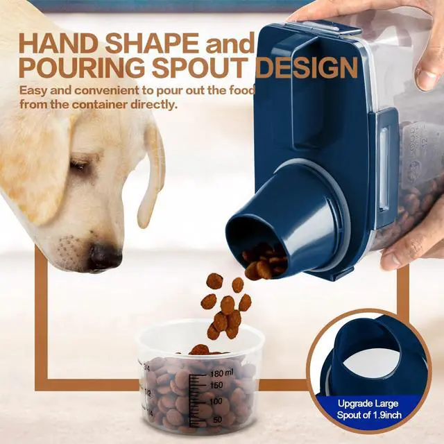 Alt view image 2 of 7 - TIOVERY Upgraded Dog Food Storage Container Small, Cat Food Container Airtight, Pet Food Container Dispenser with Pour Spout, Measuring Cup and 4 Seal Buckles for Dogs, Cats, Birds (Blue)