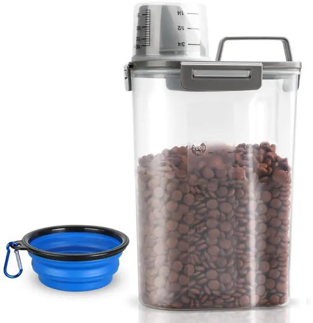Main image of TIOVERY Upgraded Dog Food Storage Container Small, Cat Food Container Airtight, Pet Food Container Dispenser with Pour Spout, Measuring Cup and 4 Seal Buckles for Dogs, Cats, Birds (Grey)