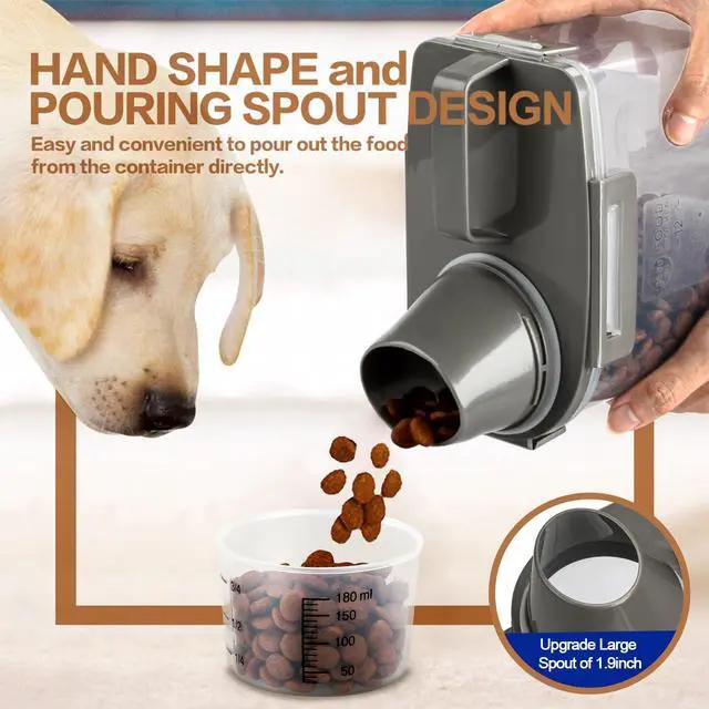 Alt view image 2 of 7 - TIOVERY Upgraded Dog Food Storage Container Small, Cat Food Container Airtight, Pet Food Container Dispenser with Pour Spout, Measuring Cup and 4 Seal Buckles for Dogs, Cats, Birds (Grey)