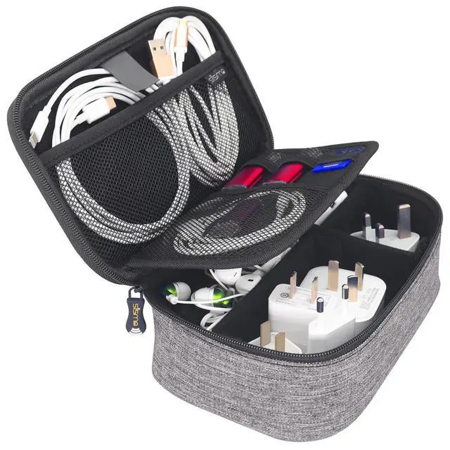Alt view image 5 of 7 - sisma Travel Electronics Organizer Small Carrying Case for Cables Phone Chargers USB Plugs Power Cords Earbuds Adapter Tech Accessories Pouch -Grey