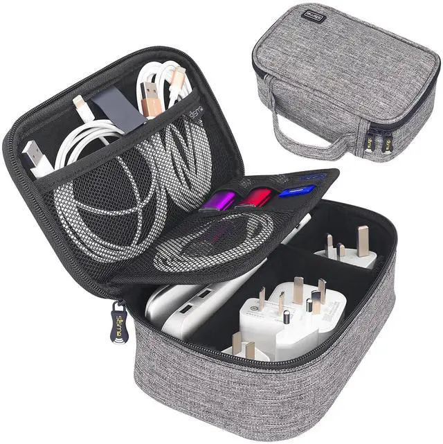 Main image of sisma Travel Electronics Organizer Small Carrying Case for Cables Phone Chargers USB Plugs Power Cords Earbuds Adapter Tech Accessories Pouch -Grey