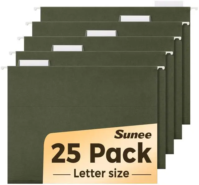 Main image of SUNEE Hanging File Folders, 25 Pack Reinforced Hang Folders Letter Size, Adjustable 1/5-Cut Tabs, Designed for Bulky Files, Filing Cabinet, Standard Green
