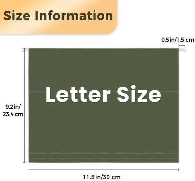 Alt view image 2 of 7 - SUNEE Hanging File Folders, 25 Pack Reinforced Hang Folders Letter Size, Adjustable 1/5-Cut Tabs, Designed for Bulky Files, Filing Cabinet, Standard Green