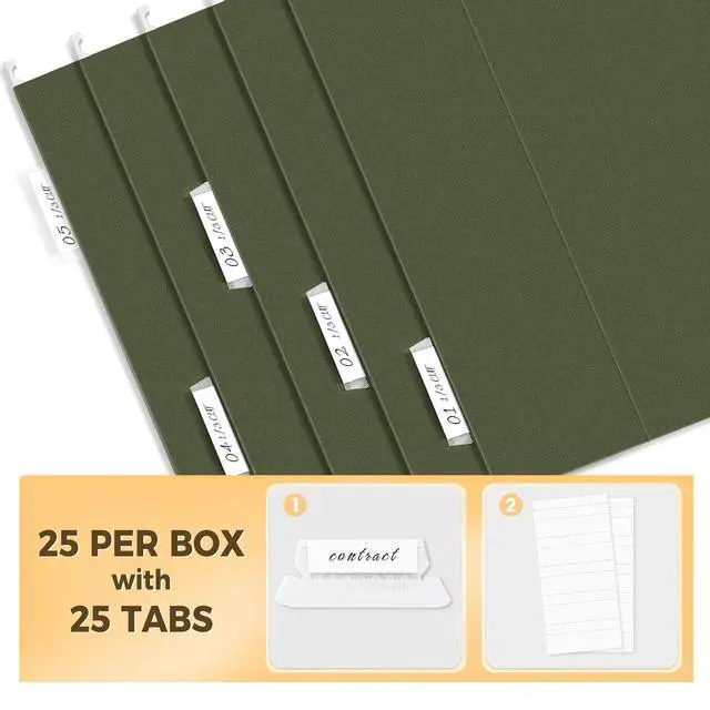 Alt view image 3 of 7 - SUNEE Hanging File Folders, 25 Pack Reinforced Hang Folders Letter Size, Adjustable 1/5-Cut Tabs, Designed for Bulky Files, Filing Cabinet, Standard Green