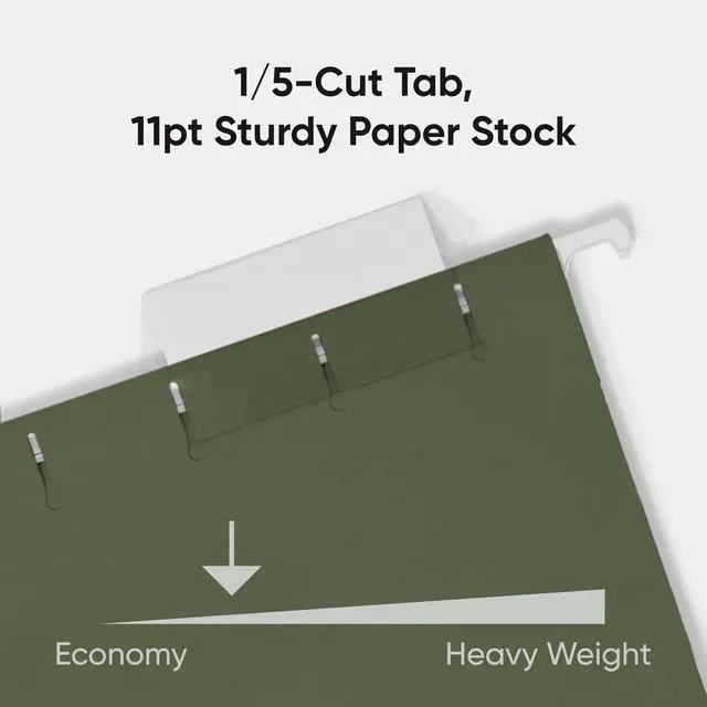 Alt view image 4 of 7 - Smead Hanging File Folder, 1/5-Cut Adjustable Tab, Letter Size, Standard Green, Hanging Folders for Filing Cabinets, File Organizer Folder, 25 Count