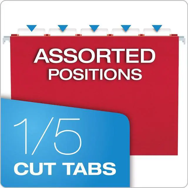 Alt view image 4 of 6 - Pendaflex Hanging File Folders, 25 Pack, Letter Size (8.5" x 11"), Assorted Colors: Green, Blue, Red, Yellow, Orange, 5 Tab Positions, Reinforced, Includes Tabs and Inserts, Durable Hanging Files