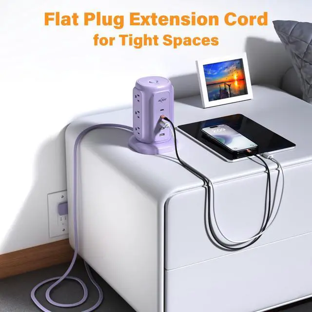 Alt view image 6 of 6 - AiJoy Power Strip Tower with 9 AC Outlets and 5 USB Ports Charging Station