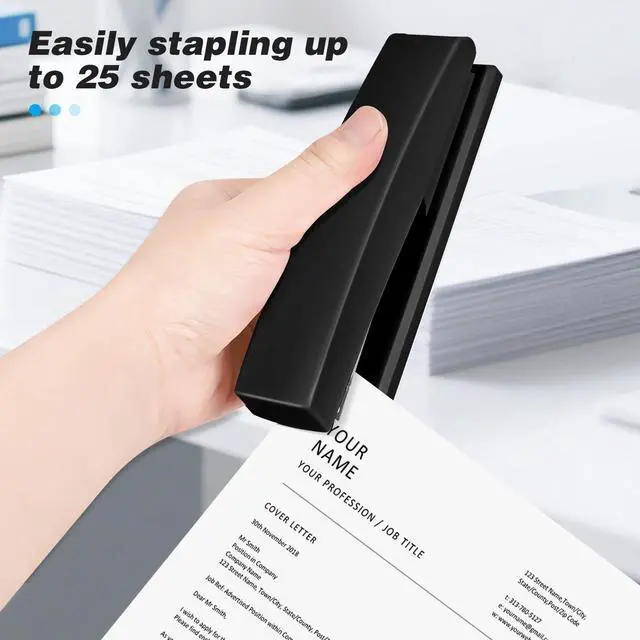 Alt view image 2 of 7 - Stapler with 5000 Staples - Office Stapler, 25 Sheet Capacity, Staplers for Desk, Non-Slip, Black