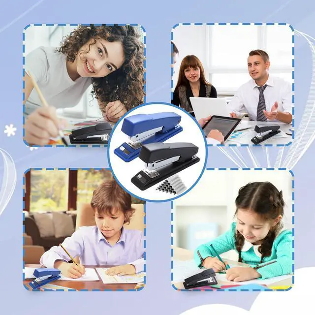 Alt view image 7 of 7 - smilixin 2 Pieces Stapler,25 Sheet Capacity Staplers with 2000 Standard Staples,Desktop Staplers Heavy Duty,Office Standard Stapler for School Office,Black & Blue
