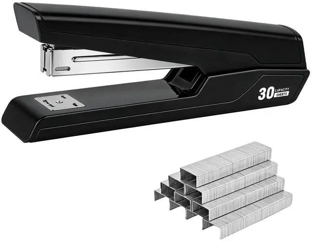 Main image of Metal Stapler with 830 Staples, Office Stapler, Staplers for Desk, 30 Sheet Capacity, Non-Slip, Black
