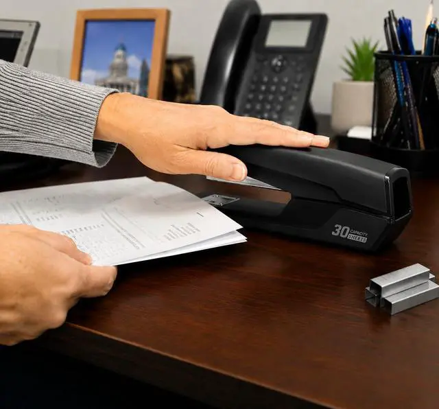 Alt view image 3 of 7 - Metal Stapler with 830 Staples, Office Stapler, Staplers for Desk, 30 Sheet Capacity, Non-Slip, Black