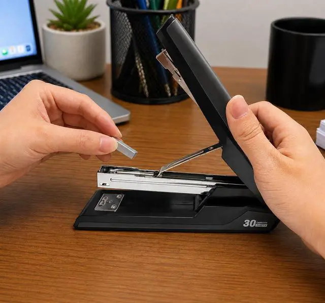 Alt view image 4 of 7 - Metal Stapler with 830 Staples, Office Stapler, Staplers for Desk, 30 Sheet Capacity, Non-Slip, Black