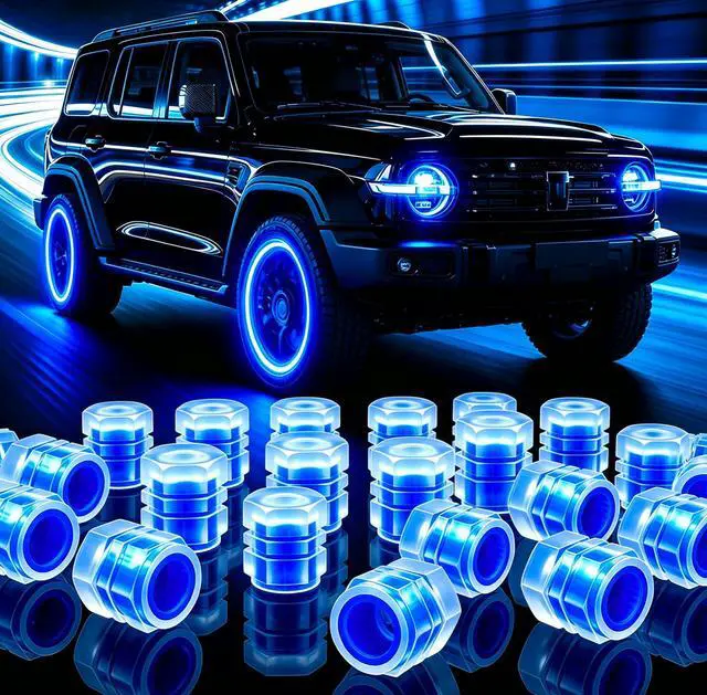 Main image of MEAJOO 20PCS Fluorescent Tire Valve Stem Caps, Luminous Car Tire Air Cap, Corrosion Resistant Leak-Proof Wheel Valve Cover, Universal for Cars, Trucks, Bikes, Motorcycles, Bicycles(Blue)