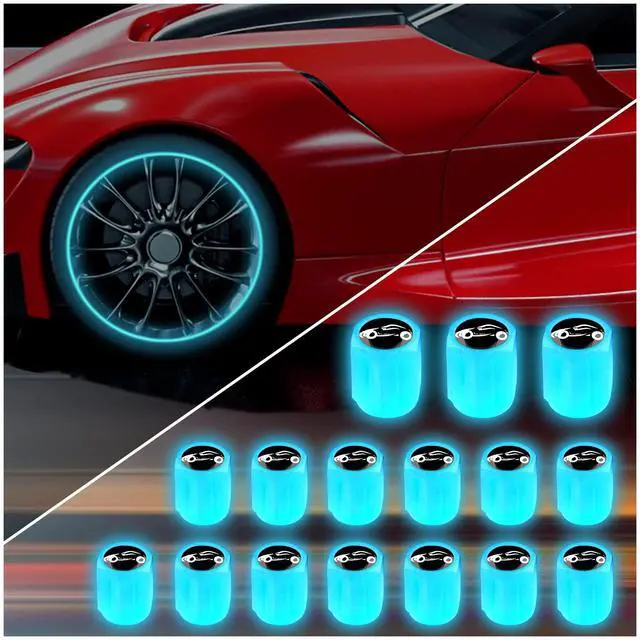 Main image of 16PCS Fluorescent Tire Valve Stem Caps,Luminous Auto Wheel Air Valve Cap,Universal Decoration Accessories for Car/SUV/Bicycle/Trucks/Motorcycles,Cool Car Gifts (Car/Blue-16pcs)