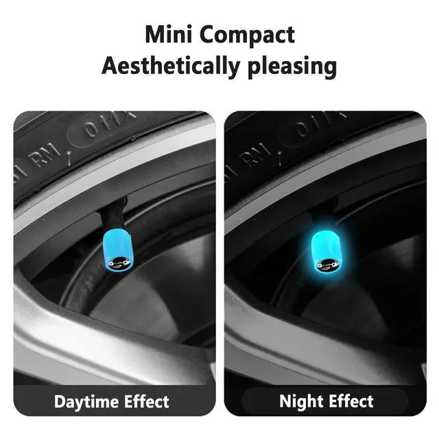 Alt view image 6 of 7 - 16PCS Fluorescent Tire Valve Stem Caps,Luminous Auto Wheel Air Valve Cap,Universal Decoration Accessories for Car/SUV/Bicycle/Trucks/Motorcycles,Cool Car Gifts (Car/Blue-16pcs)