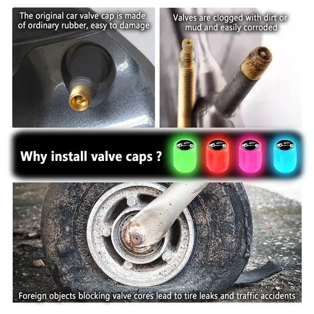 Alt view image 5 of 7 - 16PCS Fluorescent Tire Valve Stem Caps,Luminous Auto Wheel Air Valve Cap,Universal Decoration Accessories for Car/SUV/Bicycle/Trucks/Motorcycles,Cool Car Gifts (Car/Blue-16pcs)
