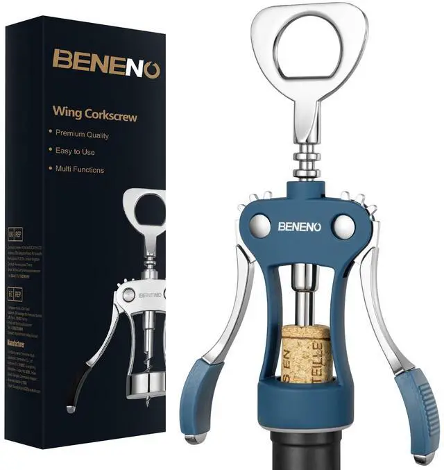 Main image of Beneno Premium Classic Wing Corkscrew Wine Opener and Bottle Opener, Blue