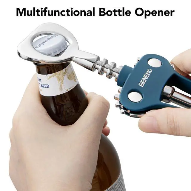 Alt view image 3 of 6 - Beneno Premium Classic Wing Corkscrew Wine Opener and Bottle Opener, Blue