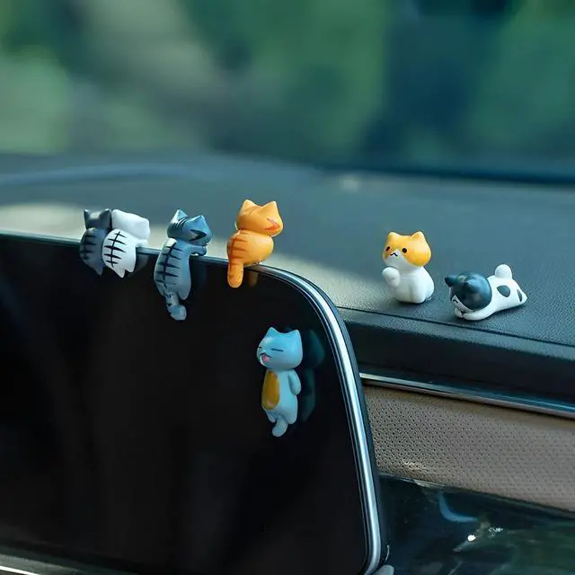 Main image of 6 Pcs Cute Cat Car Accessories Funny Resin Cat Figurines
