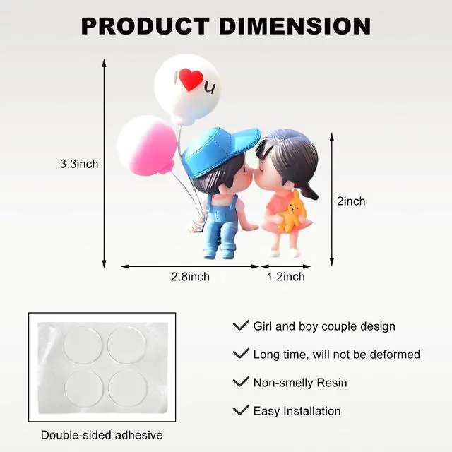 Alt view image 2 of 6 - DXNQ Cute Couple Car Dashboard Decorations, Lovely Couple Kiss Cartoon Figurines Car Ornament, Resin Material Boy Girl Car Interior Decoration with Balloon for Car Dashboard Gifts (Blue)